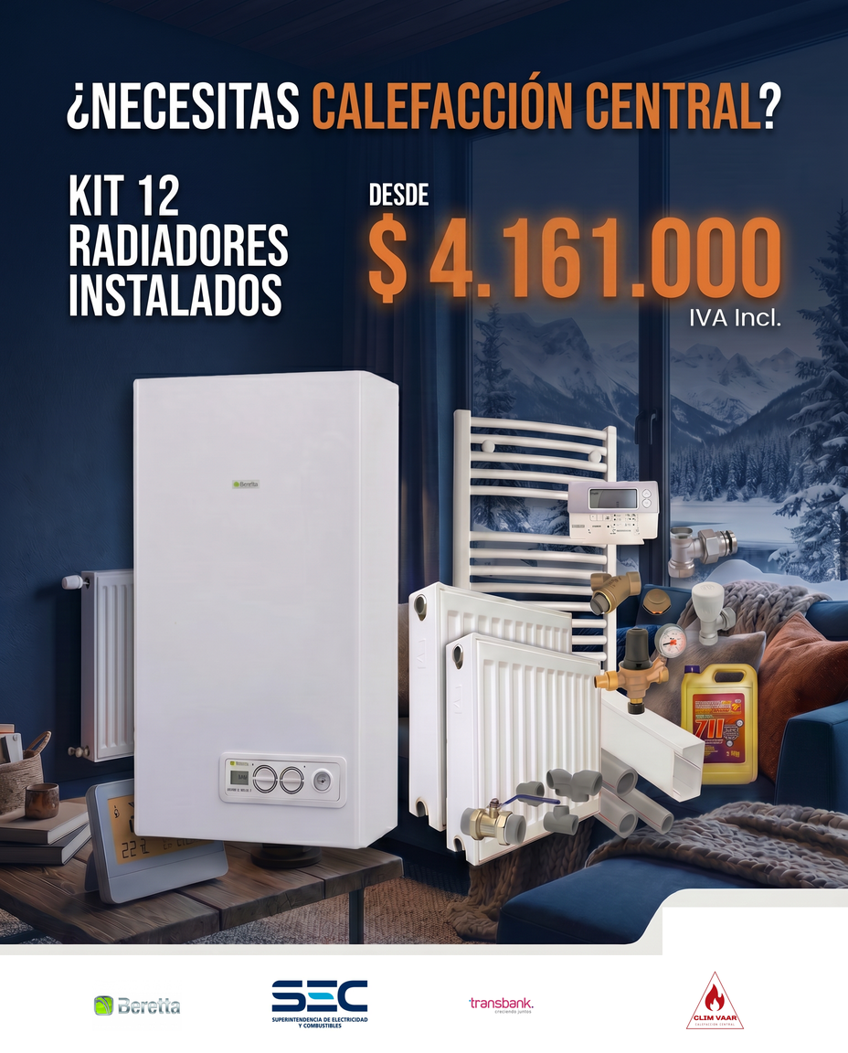 Kit 12 Radiadores Instalados Calefacción Central CLIM VAAR Punta Arenas