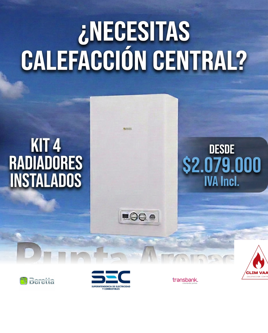 Kit 4 Radiadores Instalados Calefacción Central CLIM VAAR Punta Arenas