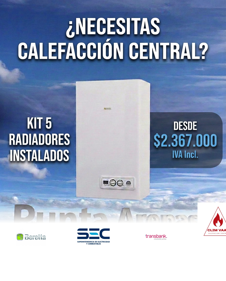 Kit 5 Radiadores Instalados Calefacción Central CLIM VAAR Punta Arenas