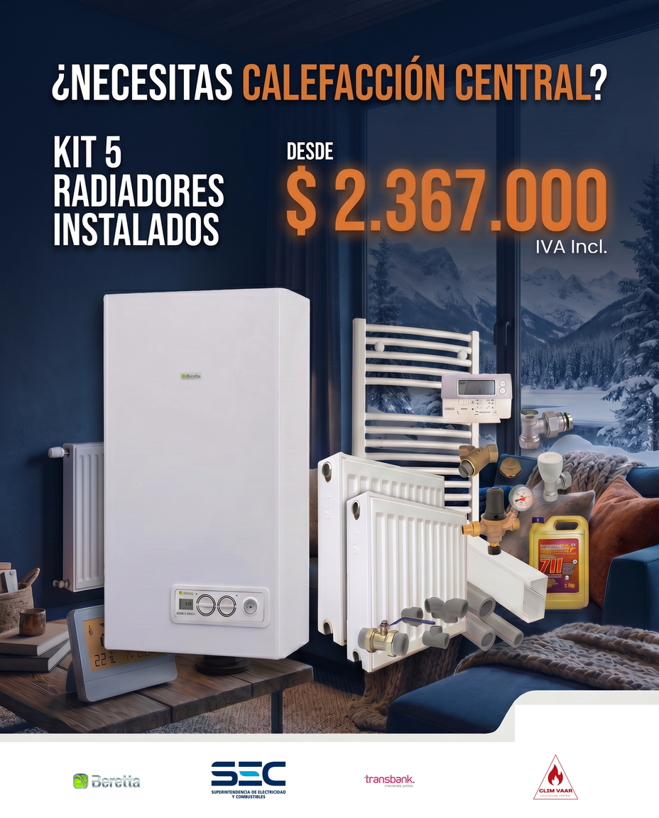 Kit 5 Radiadores Instalados Calefacción Central CLIM VAAR Punta Arenas