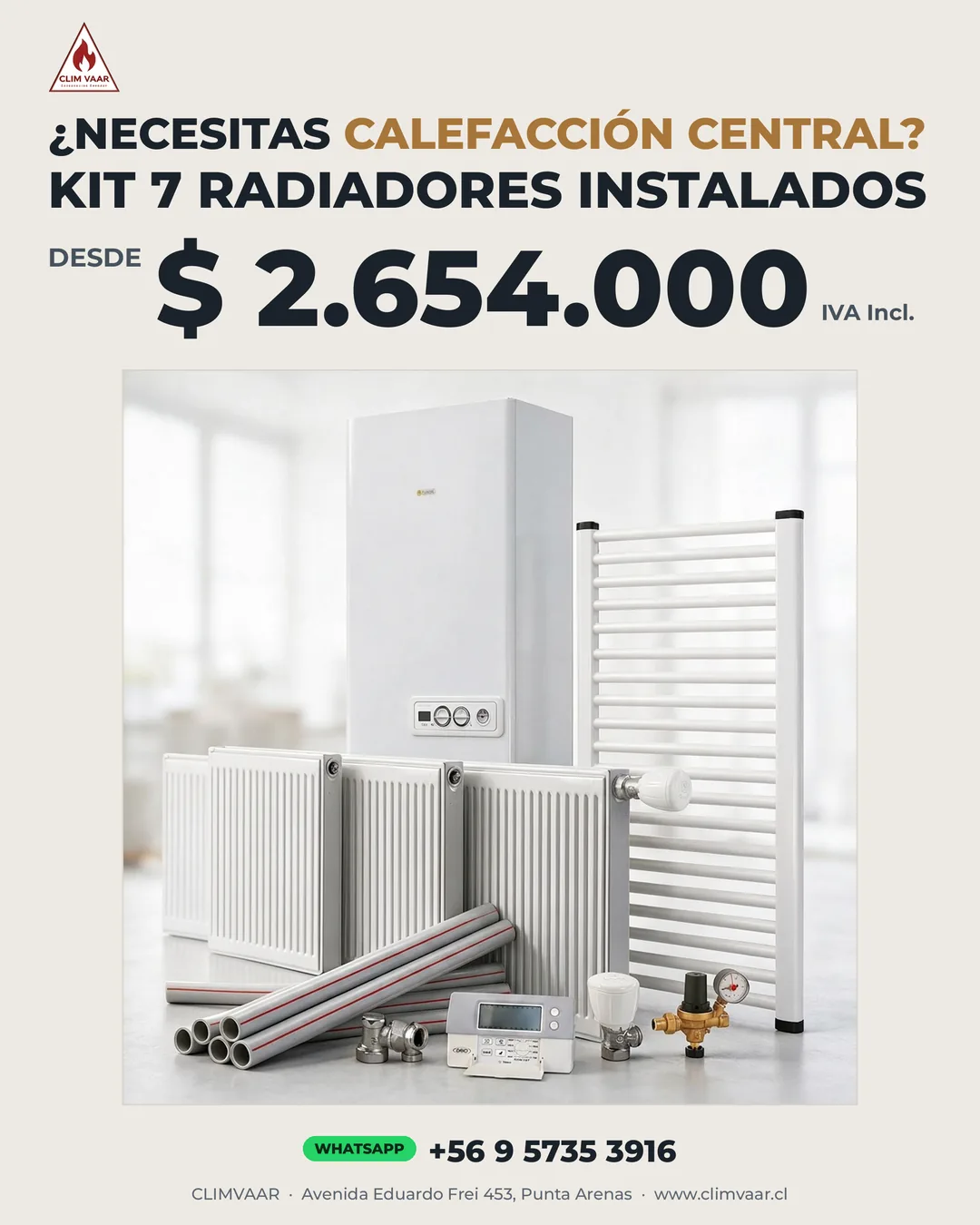 Kit 7 Radiadores Instalados Calefacción Central CLIM VAAR Punta Arenas