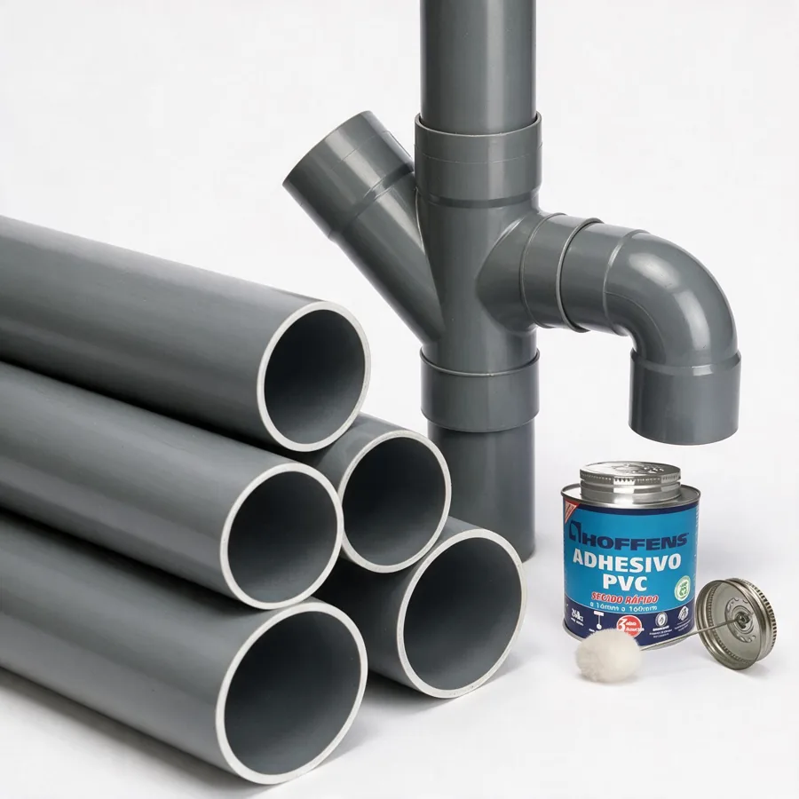 Tuberías, Fittings y Herramientas PVC Sanitario Gris: tubos PVC, fittings y adhesivo